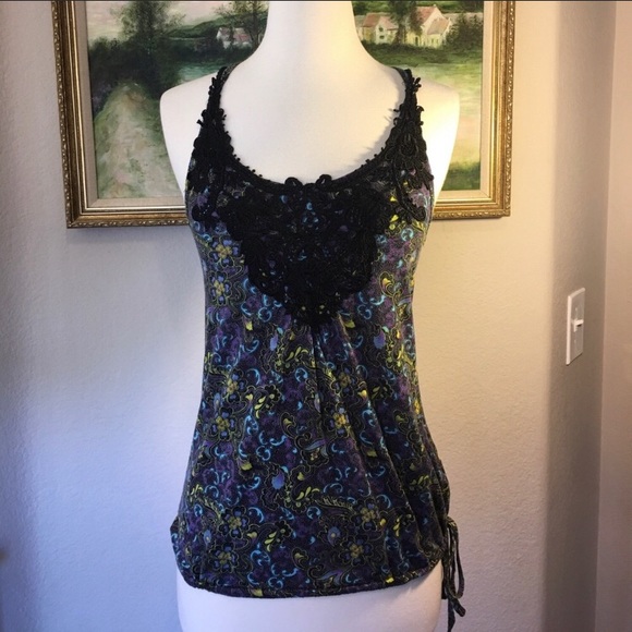 Free People Tops - Free People Lace and Suede Embellished Tank Top